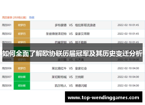 如何全面了解欧协联历届冠军及其历史变迁分析