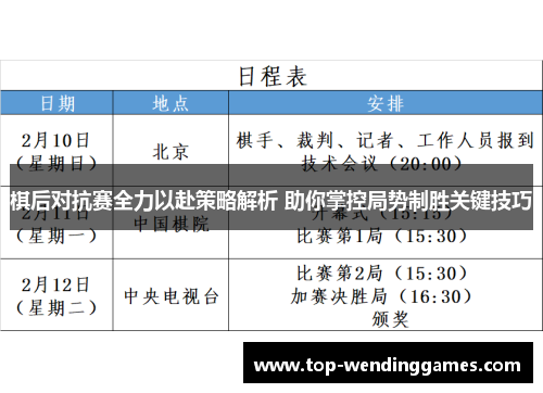 棋后对抗赛全力以赴策略解析 助你掌控局势制胜关键技巧